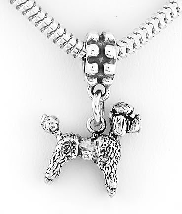 STERLING SILVER DANGLING 3D POODLE DOG EUROPEAN BEAD