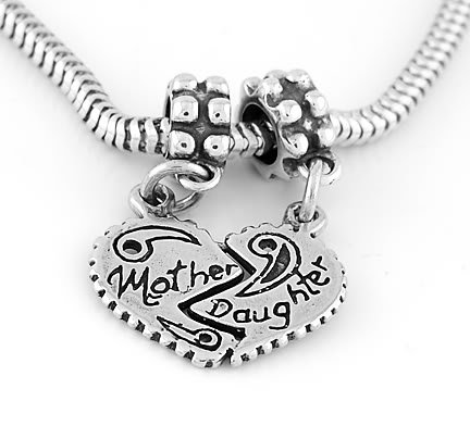 STERLING SILVER MOTHER DAUGHTER SPLIT HEART EUROPEAN BEAD