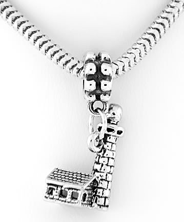 STERLING SILVER DANGLING 3D LIGHTHOUSE w/ CABIN EUROPEAN BEAD