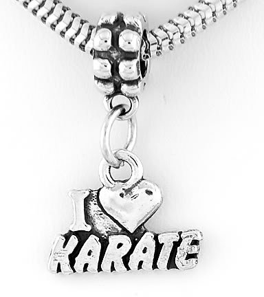 STERLING SILVER DANGLING I LOVE KARATE EUROPEAN BEAD