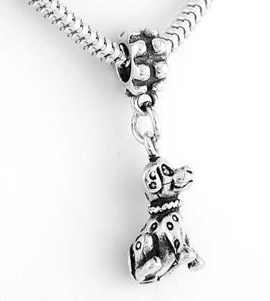 STERLING SILVER DANGLING 3D DALMATIAN EUROPEAN BEAD