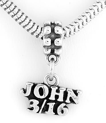 STERLING SILVER DANGLING BIBLE JOHN 3:16 3/16 CHRISTIAN BEAD