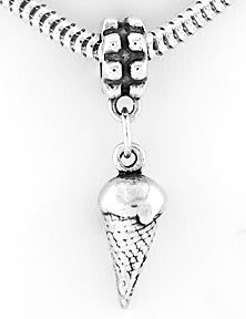 STERLING SILVER DANGLING 3D ICE CREAM CONE EUROPEAN BEAD