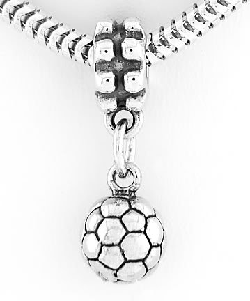 STERLING SILVER DANGLING 3D SOCCER BALL EUROPEAN BEAD