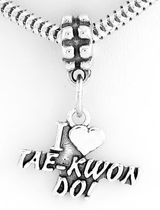 STERLING SILVER DANGLING I LOVE TAE KWON DO EUROPEAN BEAD