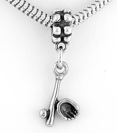 SILVER DANGLE BASEBALL BALL BAT & GLOVE EUROPEAN BEAD