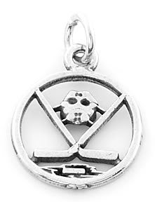 STERLING SILVER CUT OUT HOCKEY STICKS WITH MASK CHARM/PENDANT