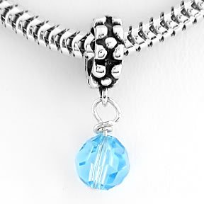 STERLING SILVER DANGLING MARCH BIRTHSTONE EUROPEAN BEAD