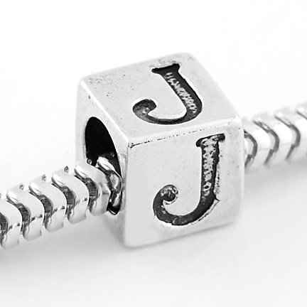 STERLING SILVER CUBE ALPHABET INITIAL J CUBE BEAD