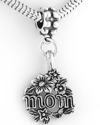 STERLING SILVER DANGLING MOM WITH DAISIES EUROPEAN BEAD