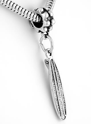 STERLING SILVER DANGLING SURFBOARD EUROPEAN BEAD