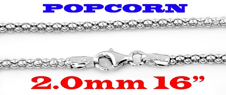 STERLING SILVER 2MM ITALY POPCORN STYLE 16" NECKLACE