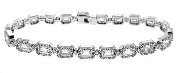 STERLING SILVER 7 Ct. EMERALD AND ROUND CUT CZ SET TENNIS BRACELET