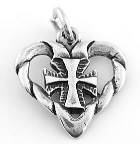 STERLING SILVER HEART WITH CROSS INSIDE CHARM/PENDANT