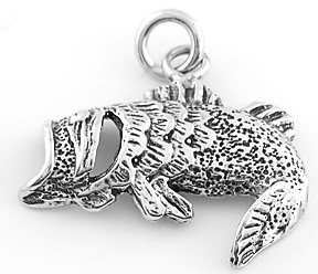 STERLING SILVER OPEN MOUTH BASS FISH CHARM/PENDANT