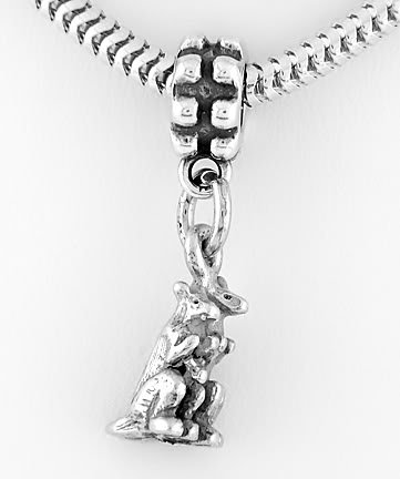 STERLING SILVER DANGLING 3D NOAH'S ARK KANGAROOS EUROPEAN BEAD