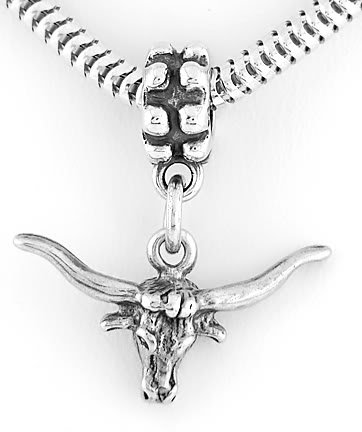 STERLING SILVER DANGLING LONGHORN BULL EUROPEAN BEAD