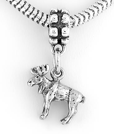 STERLING SILVER DANGLING 3D MOOSE EUROPEAN BEAD