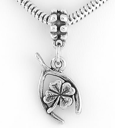 STERLING SILVER DANGLING LUCKY WISHBONE EUROPEAN BEAD