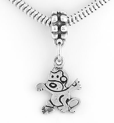 STERLING SILVER DANGLING MONKEY EUROPEAN BEAD