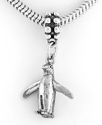 STERLING SILVER DANGLING 3D PENGUIN EUROPEAN BEAD