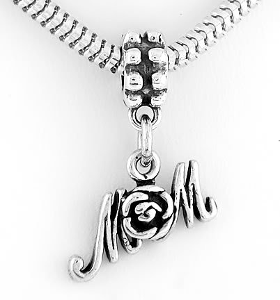 STERLING SILVER DANGLING MOM W/ROSE EUROPEAN BEAD