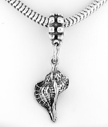 STERLING SILVER DANGLING 3D CONCH SHELL EUROPEAN BEAD