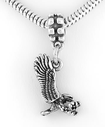 STERLING SILVER DANGLING 3D EAGLE EUROPEAN BEAD
