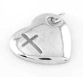 STERLING SILVER HEART WITH CUT OUT CROSS CHARM/PENDANT