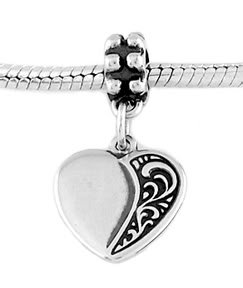 SILVER DANGLE FILIGREE ELEGANT HEART EUROPEAN BEAD
