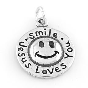 STERLING SILVER SMILE JESUS LOVES YOU CHARM/PENDANT