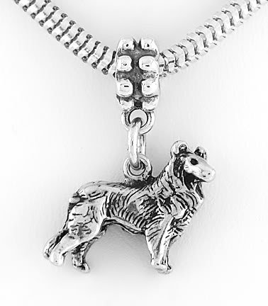 STERLING SILVER 3D COLLIE DOG DANGLING EUROPEAN BEAD