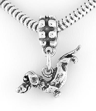 STERLING SILVER 3D DACHSHUND WEENIE DANGLING BEAD