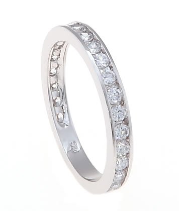 STERLING SILVER CHANNEL SET CUBIC ZIRCONIA WEDDING BAND/ RING
