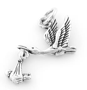 STERLING SILVER STORK W/BABY MOVES CHARM/PENDANT
