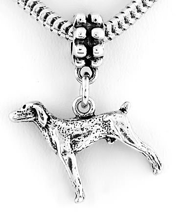 STERLING SILVER DANGLING WEIMARANER / POINTER DOG EUROPEAN BEAD