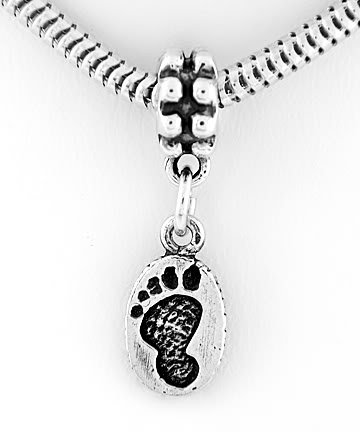 STERLING SILVER DANGLE FOOT PRINT EUROPEAN BEAD