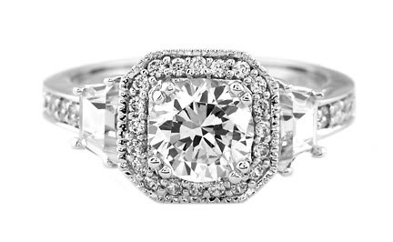 Sterling Silver Round CZ Trapezoid Cut Stone Engagement Ring