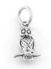 STERLING SILVER OWL SITING ON BRANCH CHARM/PENDANT