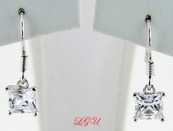 Sterling Silver 5MM CZ Princess Cut Fish Hook Earrings