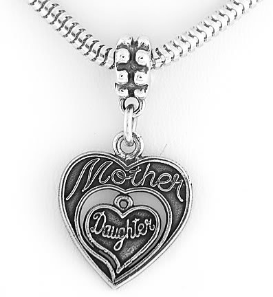 STERLING SILVER DANGLING MOTHER DAUGHTER HEART EUROPEAN BEAD