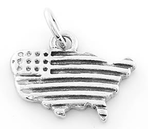 STERLING SILVER USA MAP WITH STARS AND STRIPES CHARM/PENDANT