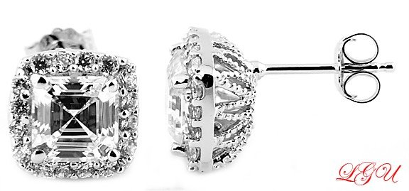 Sterling Silver 6MM CZ Asscher and Round Cut Stud Earrings