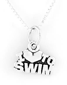STERLING SILVER I LOVE TO SWIM CHARM WITH 16" NECKLACE