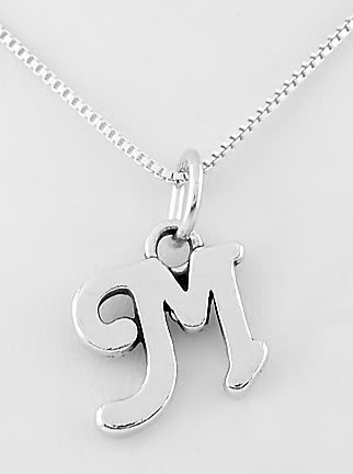 STERLING SILVER LETTER M CHARM WITH 16" NECKLACE