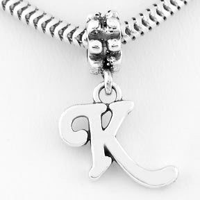 STERLING SILVER DANGLING FANCY LETTER K EUROPEAN BEAD