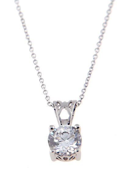 STERLING SILVER CZ ROUND SOLITAIRE PRONG BASKET SET NECKLACE