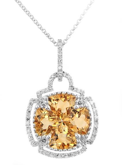 14K GOLD CITRINE AND DIAMOND LUCKY CLOVER NECKLACE