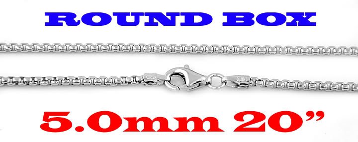 STERLING SILVER 5mm ITALIAN ROUND BOX CHAIN 20" NECKLACE
