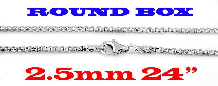 STERLING SILVER 2.5mm ITALIAN ROUND BOX CHAIN 24" NECKLACE